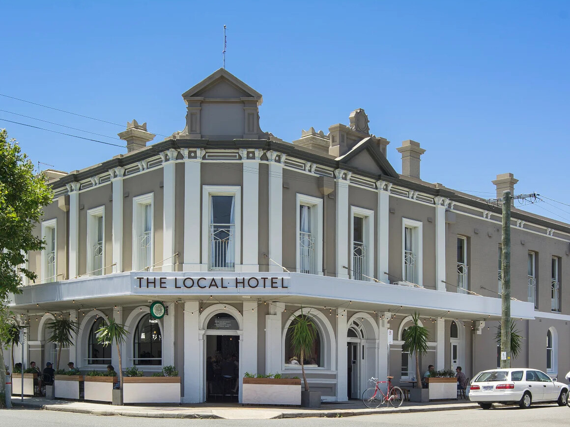 A wide shot of the outside of The Local Hotel in Fremantle, a great place for a staycation