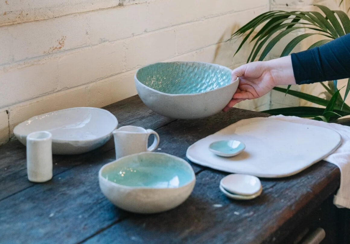 A glazed pottery dinnerware set at Stackwood. One of Perth's best beginner pottery workshops