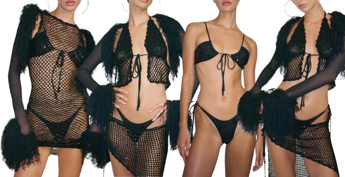 Four models wearing different black clothing by Dyspnea. One of Perth's best womenswear brands