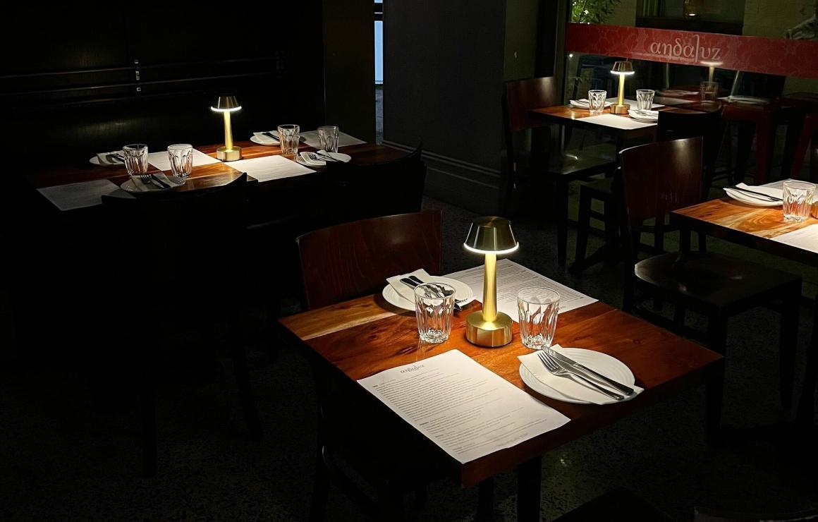 A wide shot of the interior of Andaluz Bar & Tapas. A bar on Howard Street.