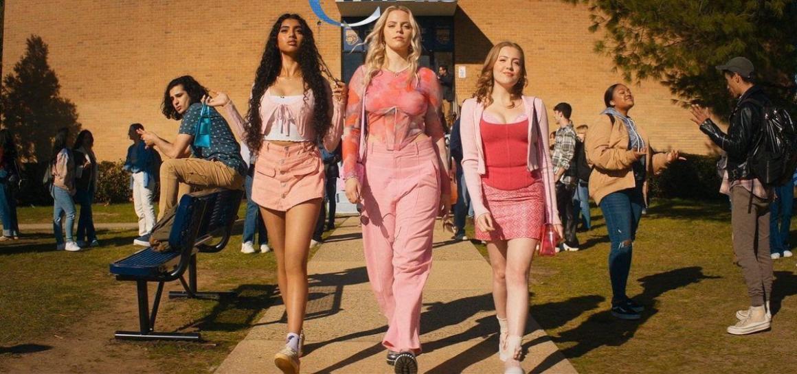 A still from Mean Girls showing three of the main characters, the plastics