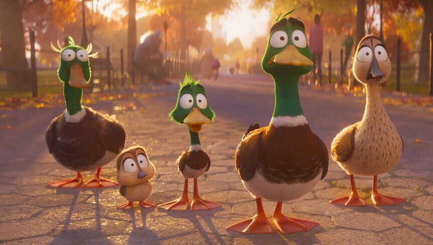 A still from Migration showing the five main characters