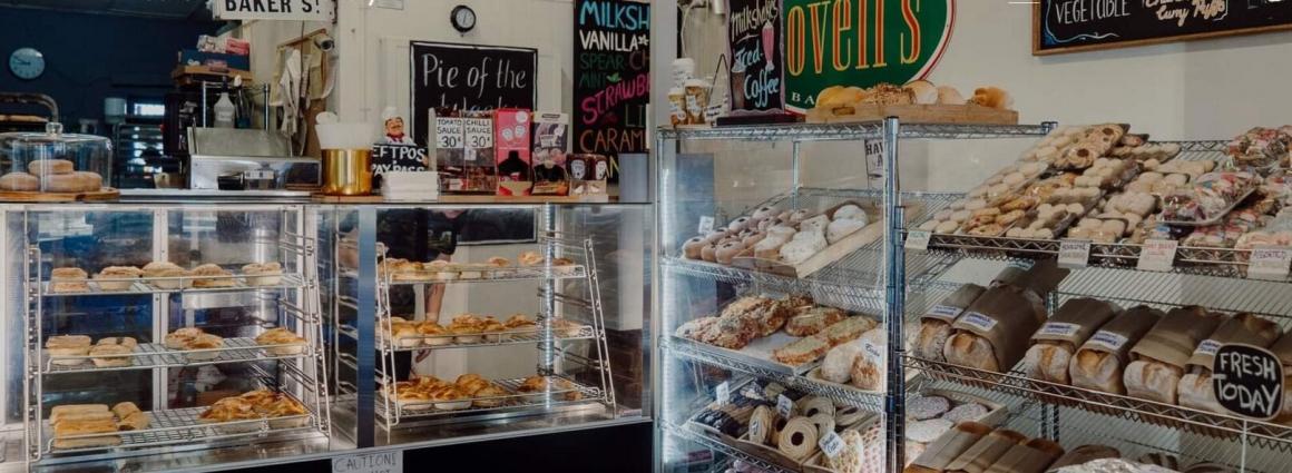 A view of the inside of the Guildford Town Bakery showing all the baked goods