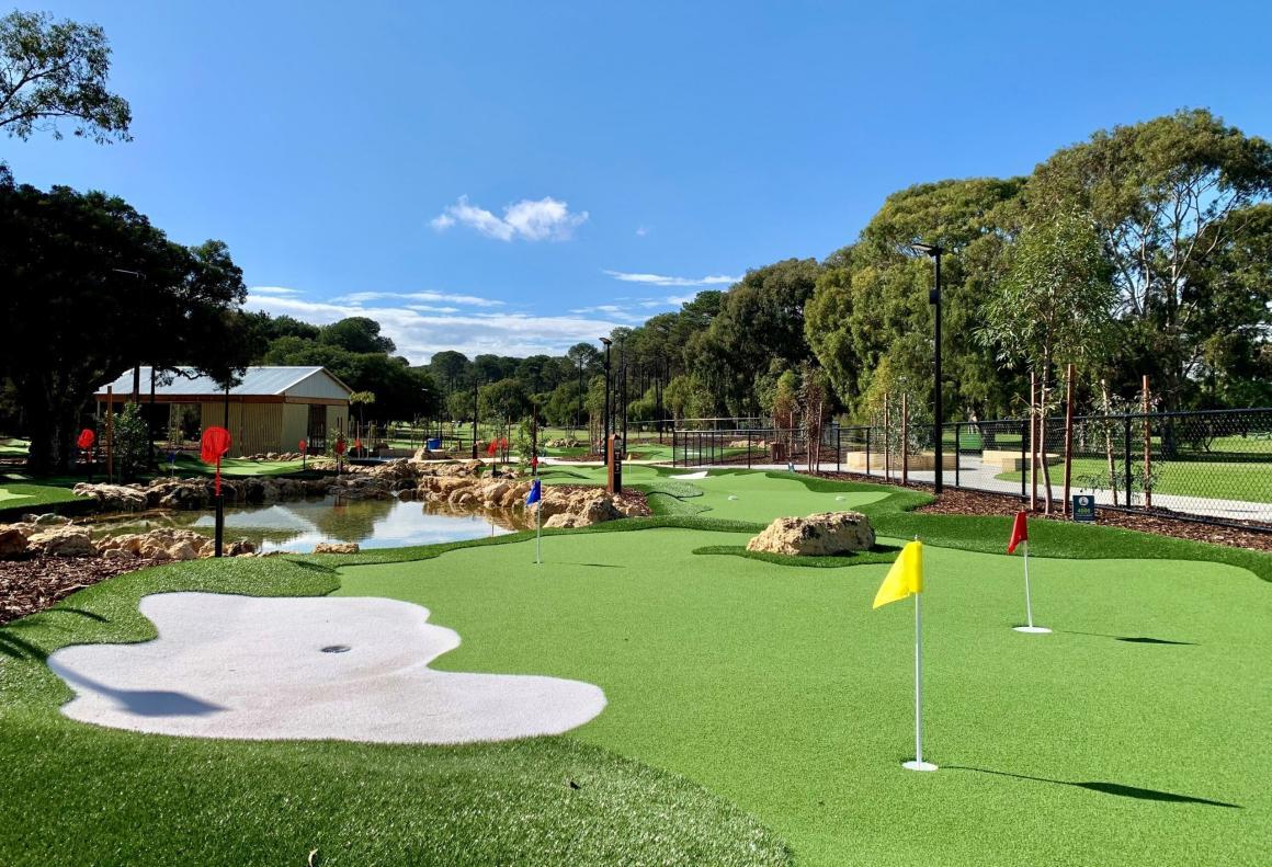 A wide shot of the Collier Park mini golf course