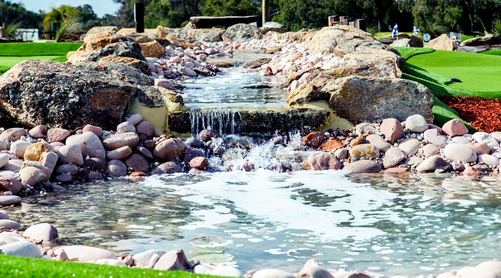 The waterfall at the Vines Mini Golf putt putt course