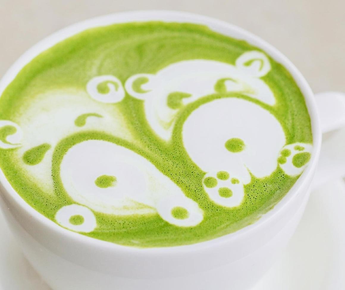 Matcha latte from Chubby Boy in Perth with two teddies in the foam