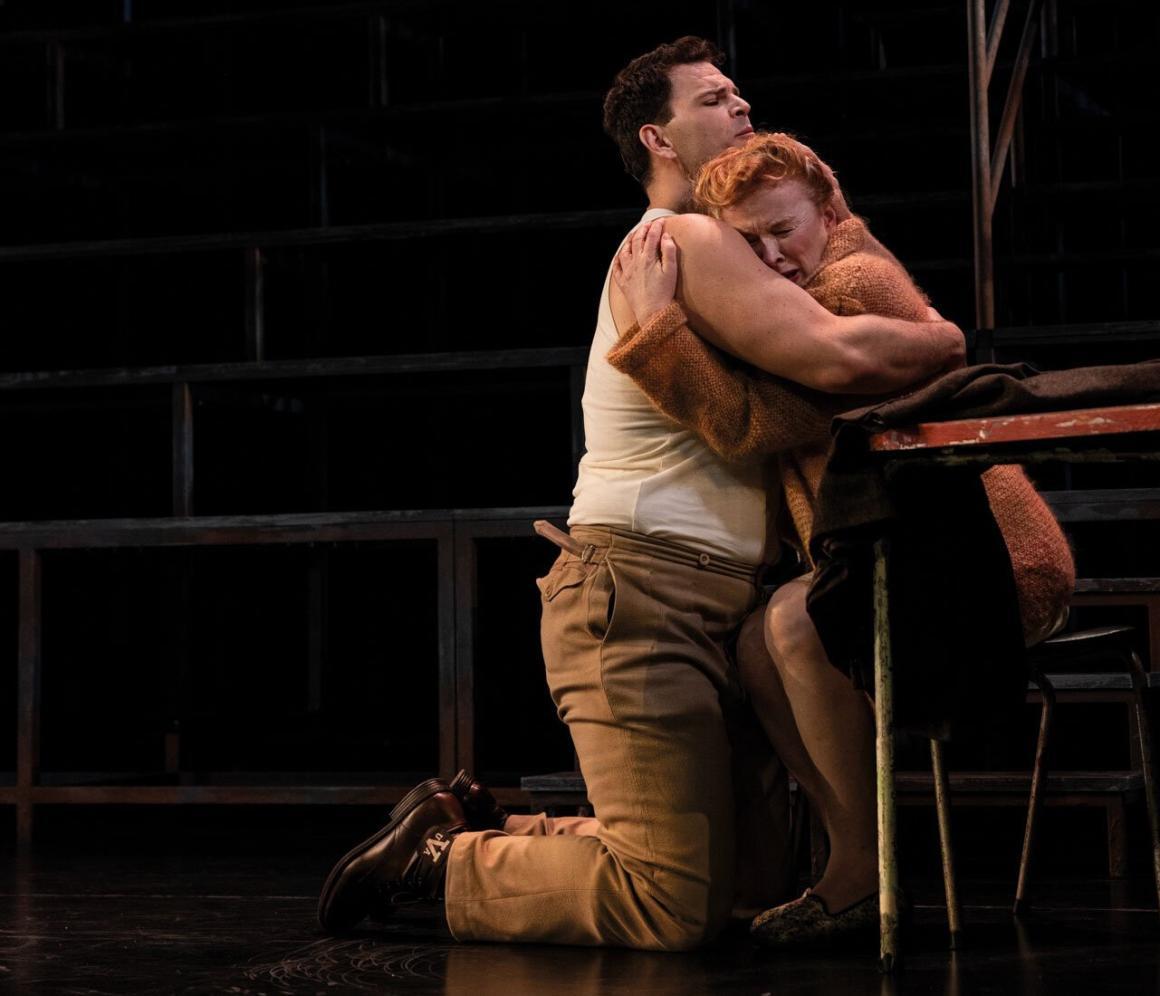 Two actors on stage during the Death of a Salesman play coming to Perth