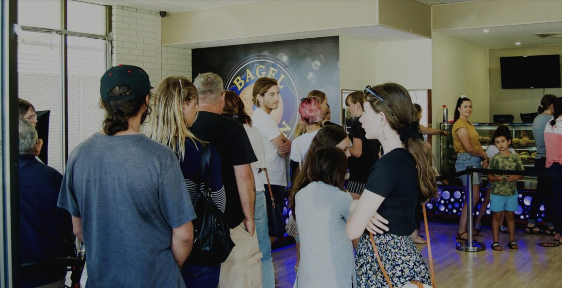 A large line of the inside of Bagel Nation. One of Perth's best bagel spots