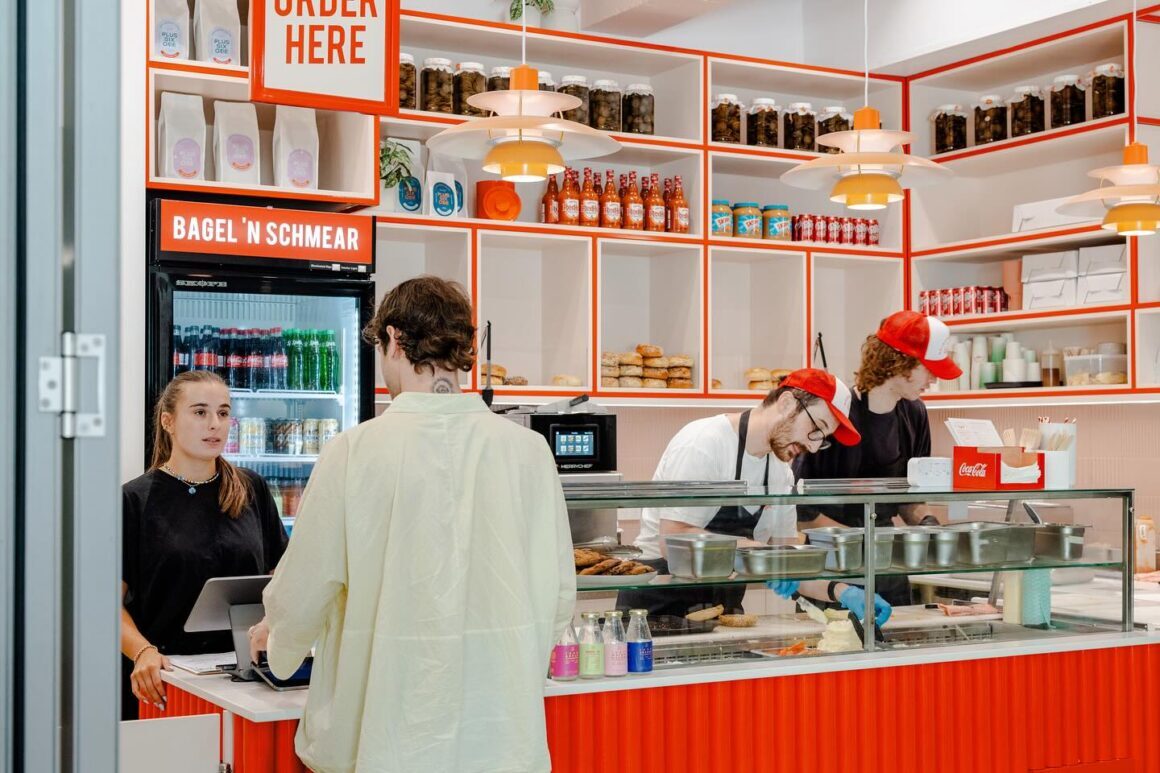 A wide shot of the inside of Neighbourhood Bagel. One of Perth's best bagel spots