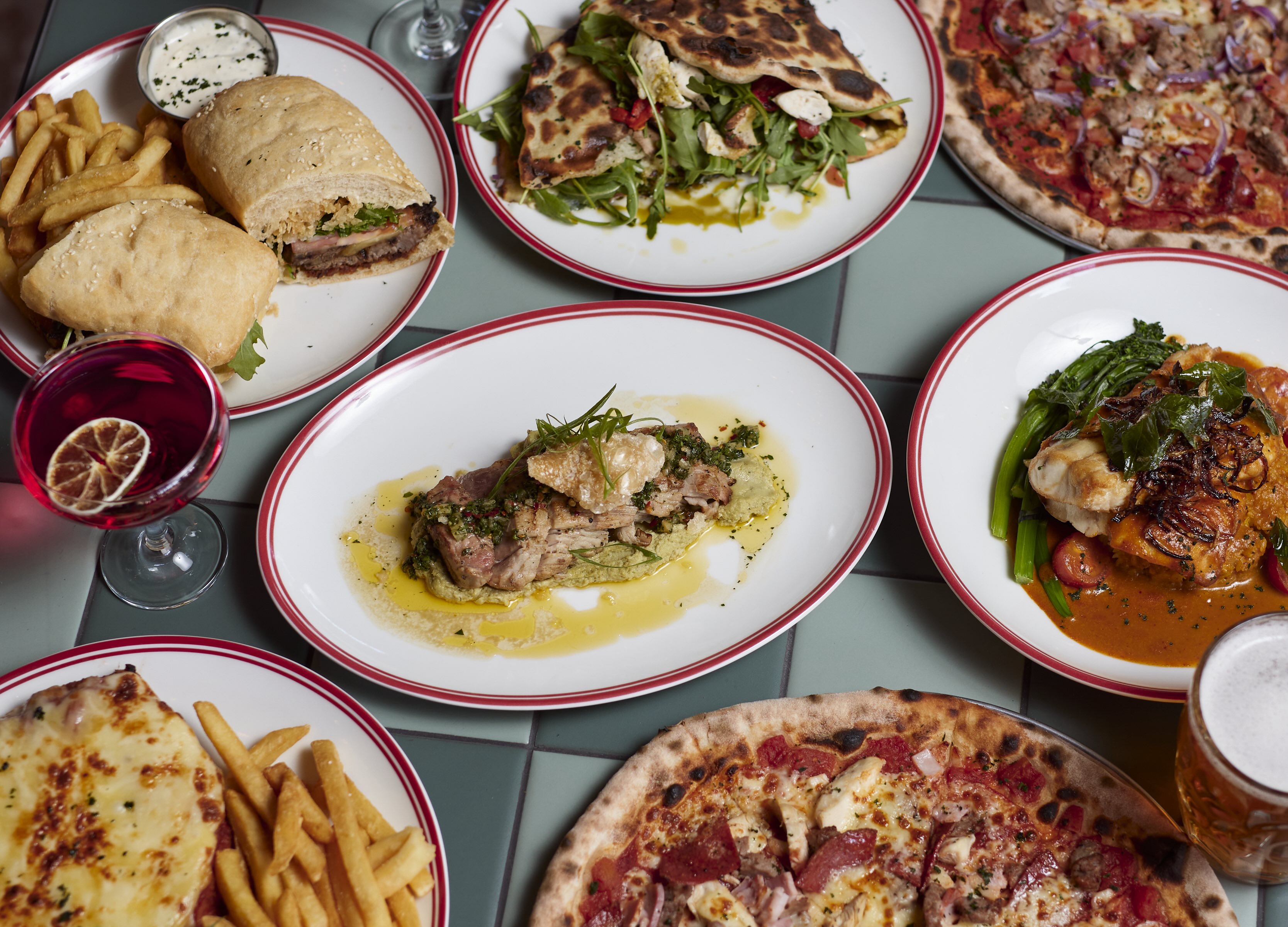 Selection of food and drinks on a table in the Bayswater Hotel