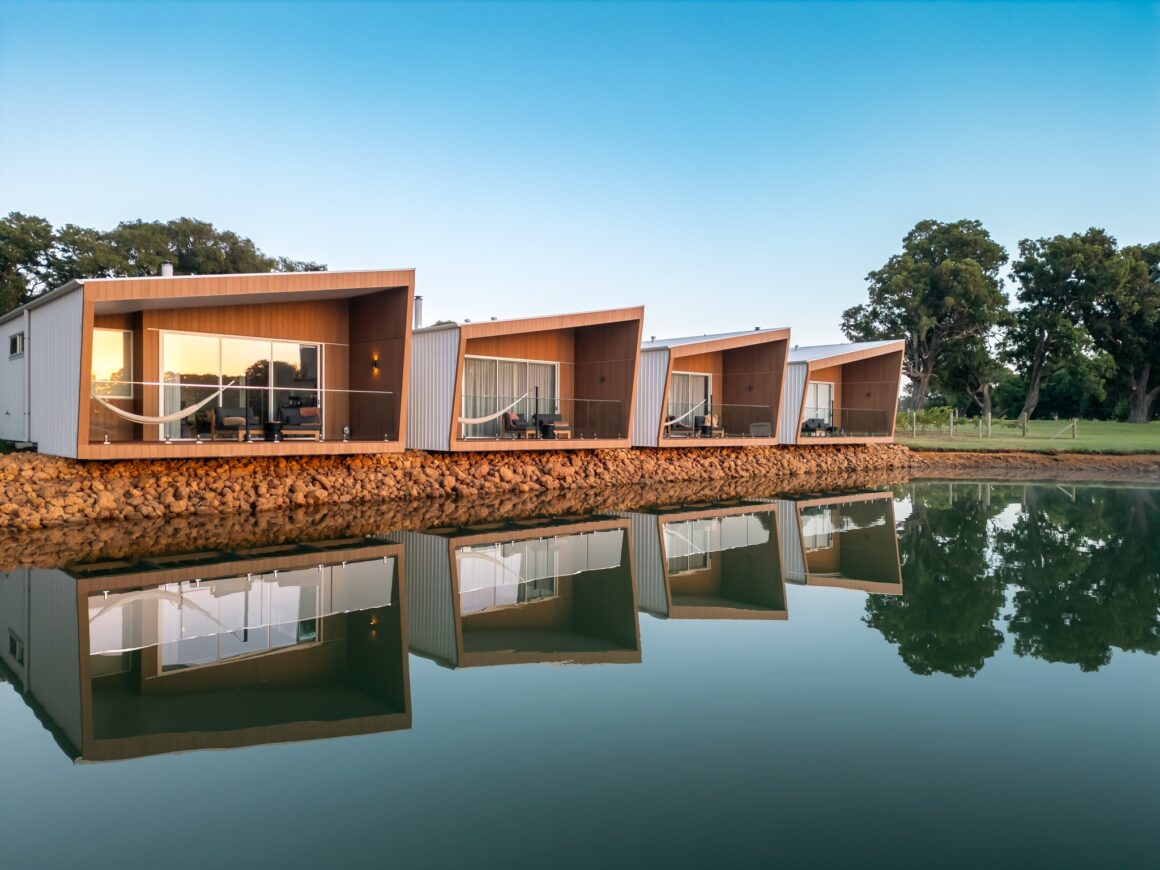 An outside view over the lake of Edge Luxury Villas