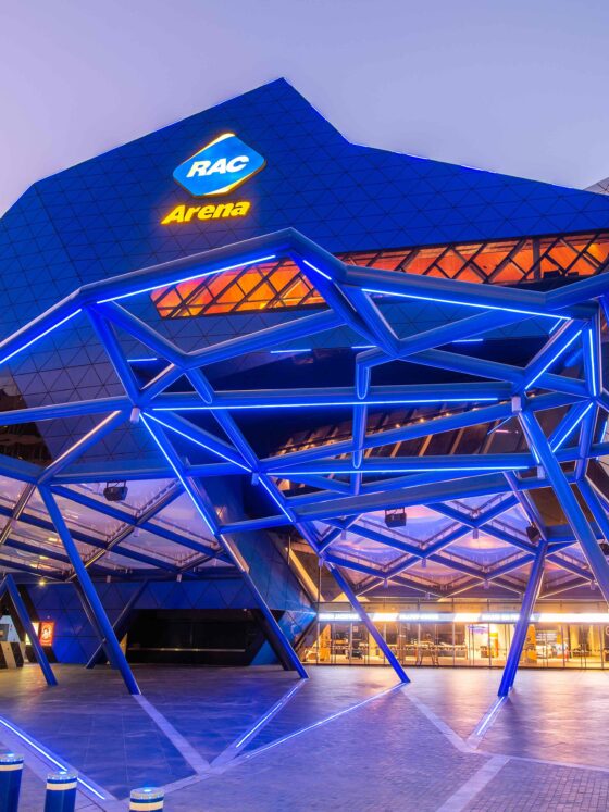 The outside of RAC Arena at night